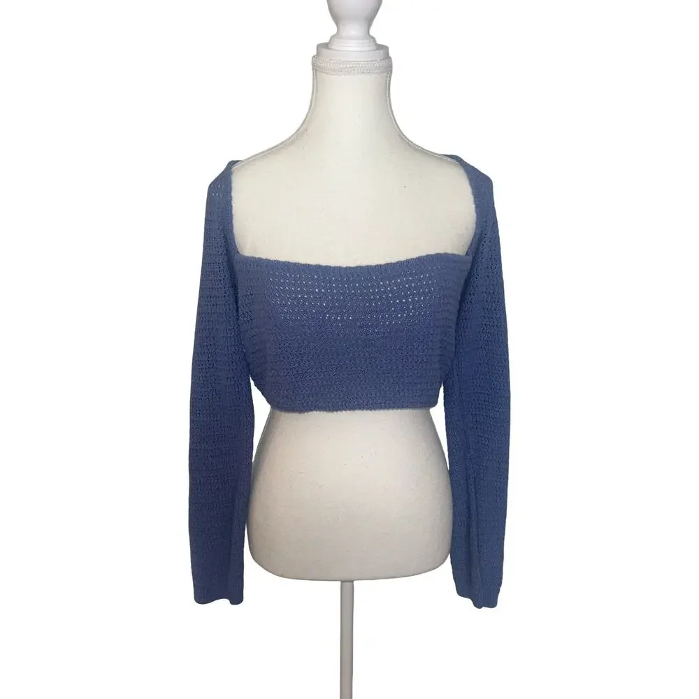 Free People Beach Crochet Button‑Side Crop Top — Size Large